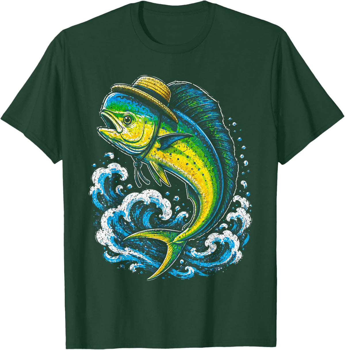 Mahi Mahi Fishing Hat Ocean Angler Art Fish T-Shirt - Dark Green