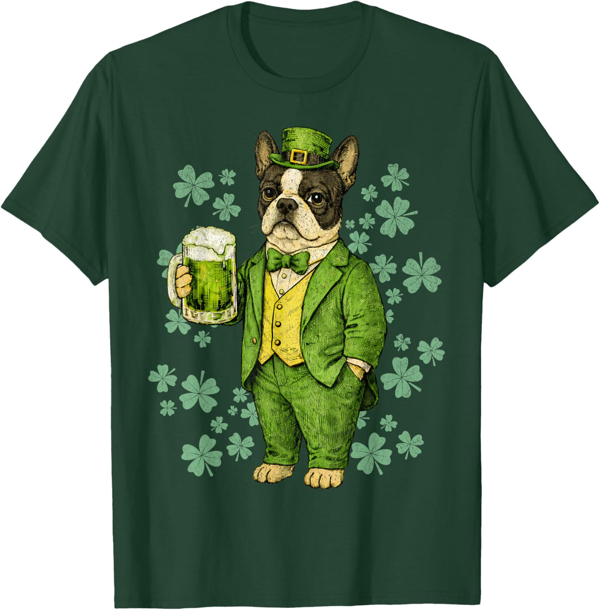 Boston Terrier St Patricks Day Irish Leprechaun T-Shirt - Dark Green