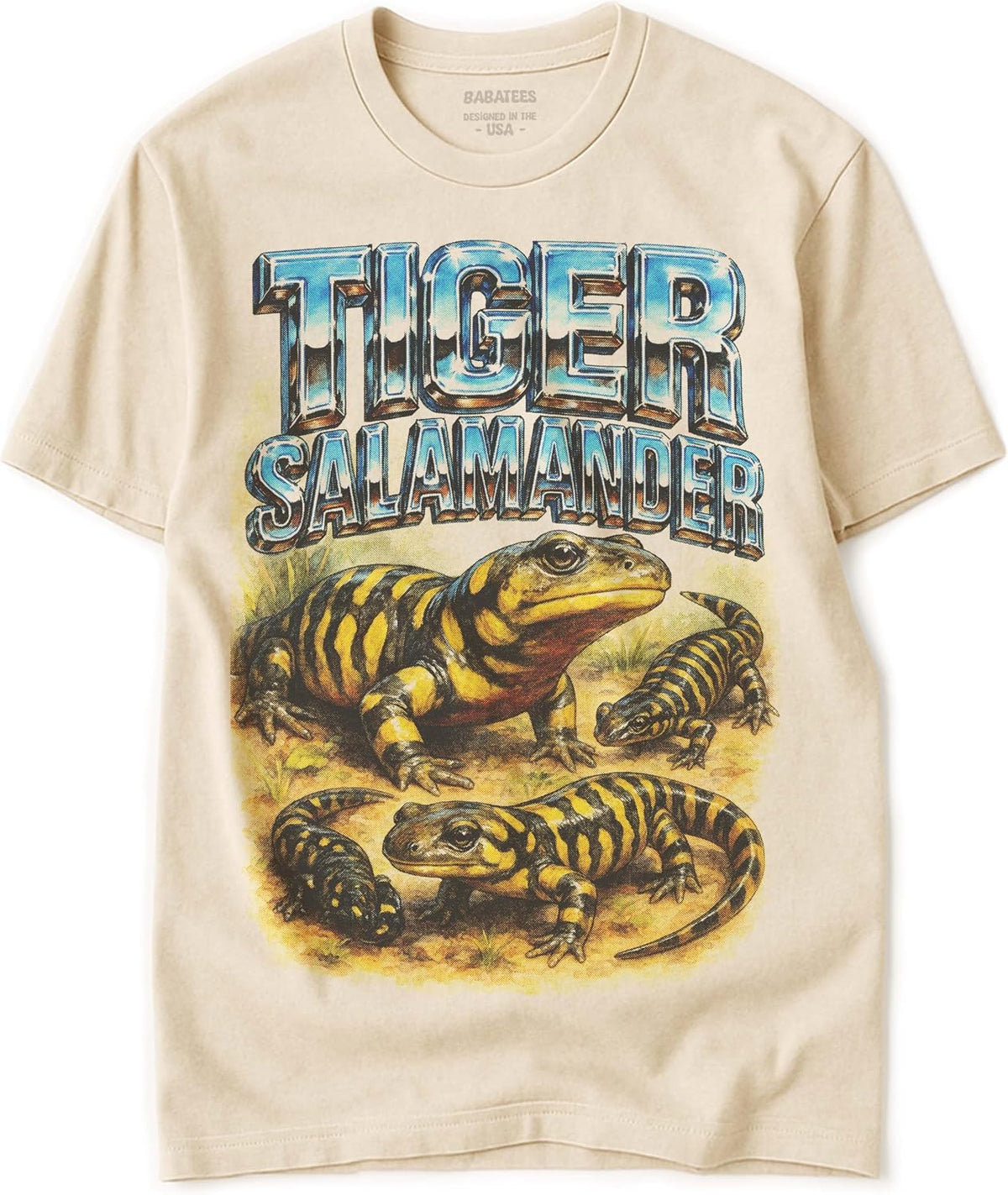 Aquatic Reptiles Heavy Metal Tshirt for Men & Women, Swamp Animal Lovers - 100% Natural Undyed Cotton - Tiger Salamander