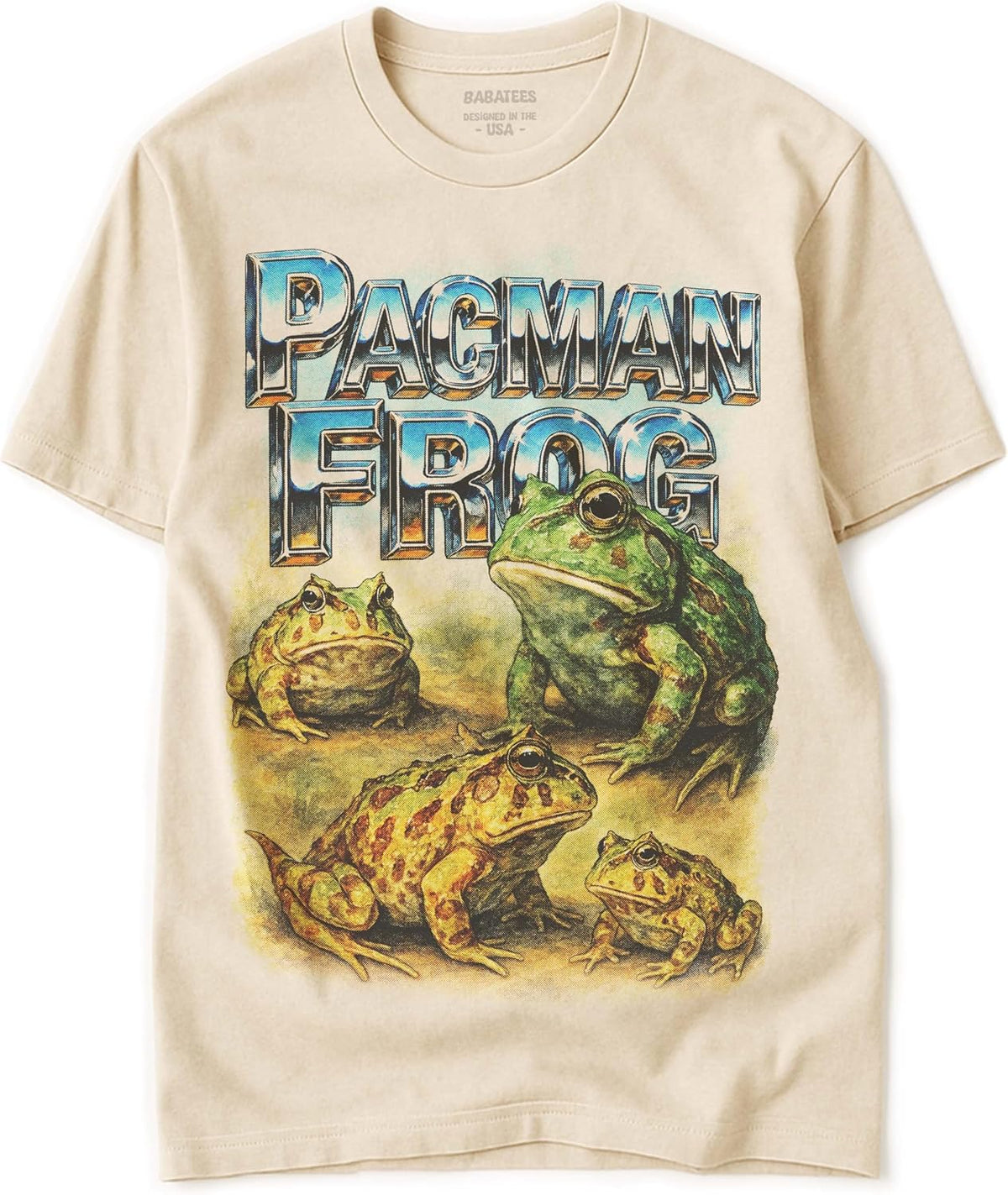 Aquatic Reptiles Heavy Metal Tshirt for Men & Women, Swamp Animal Lovers - 100% Natural Undyed Cotton - Pacman Frog