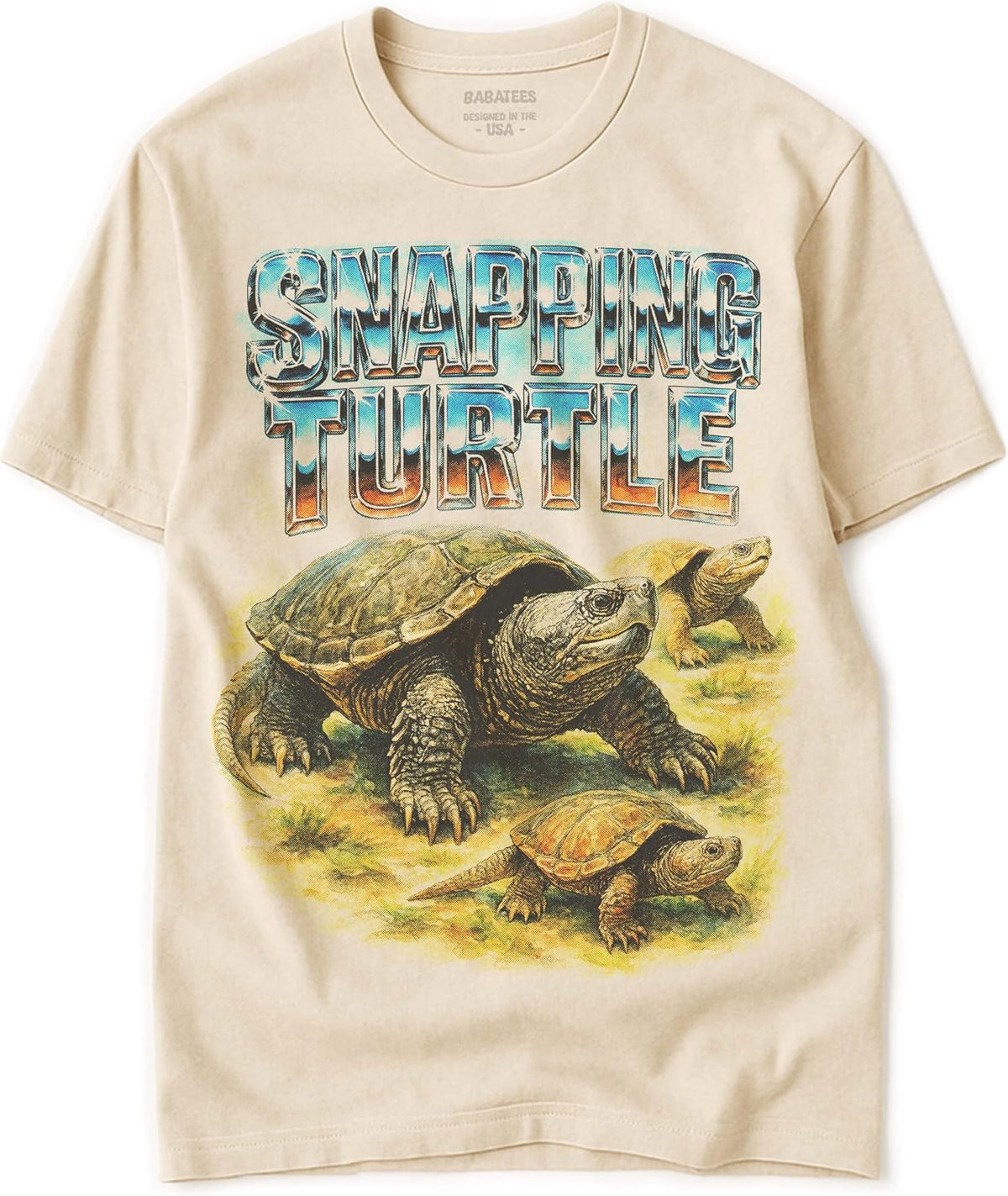 Aquatic Reptiles Heavy Metal Tshirt for Men & Women, Swamp Animal Lovers - 100% Natural Undyed Cotton - Snapping Turtle
