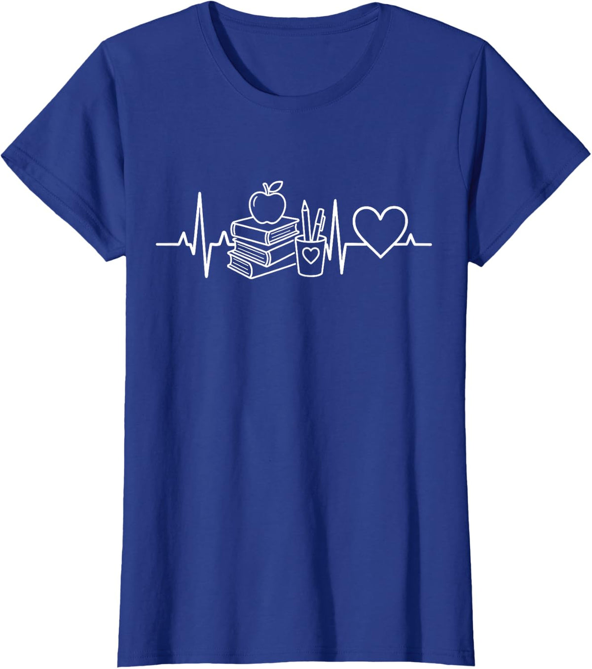 Teacher Heartbeat Books Apple Pulse Line Art T-Shirt - Royal Blue