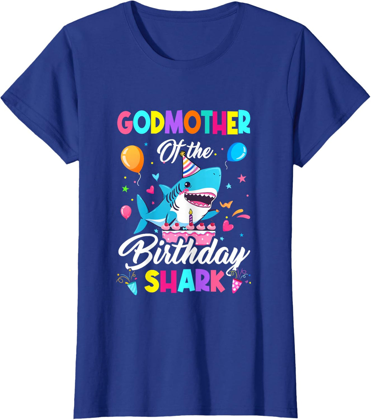 Godmother of The Shark Birthday Boy Girl Party Family Group T-Shirt - Royal Blue