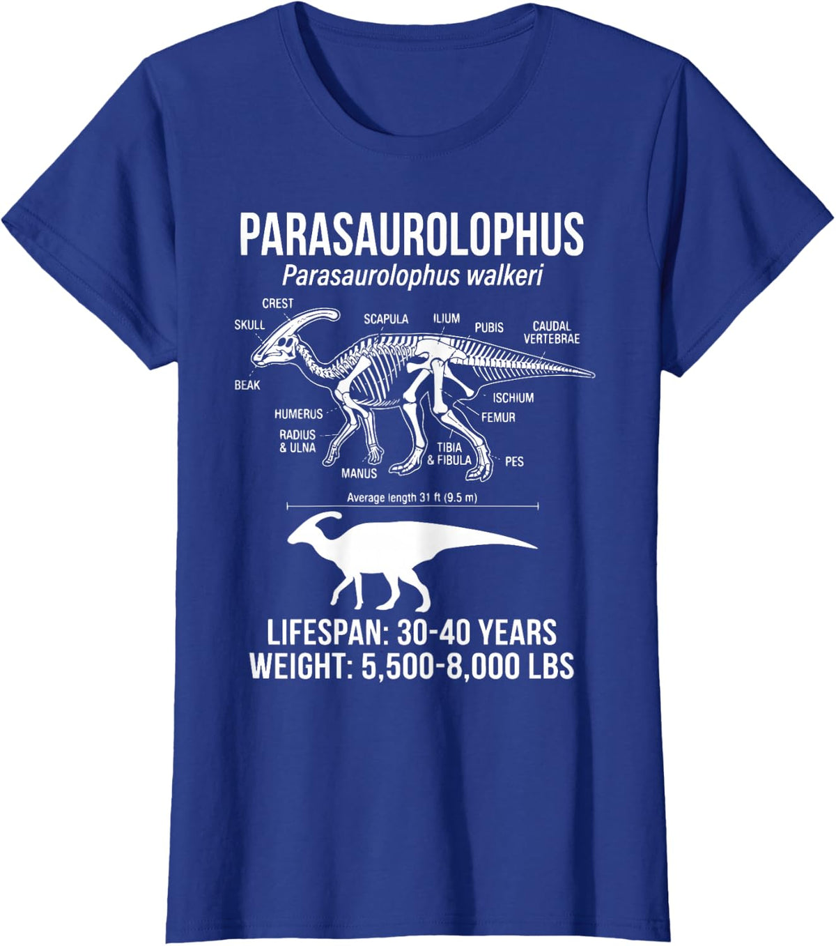 Parasaurolophus Diagram T-Shirt - Royal Blue