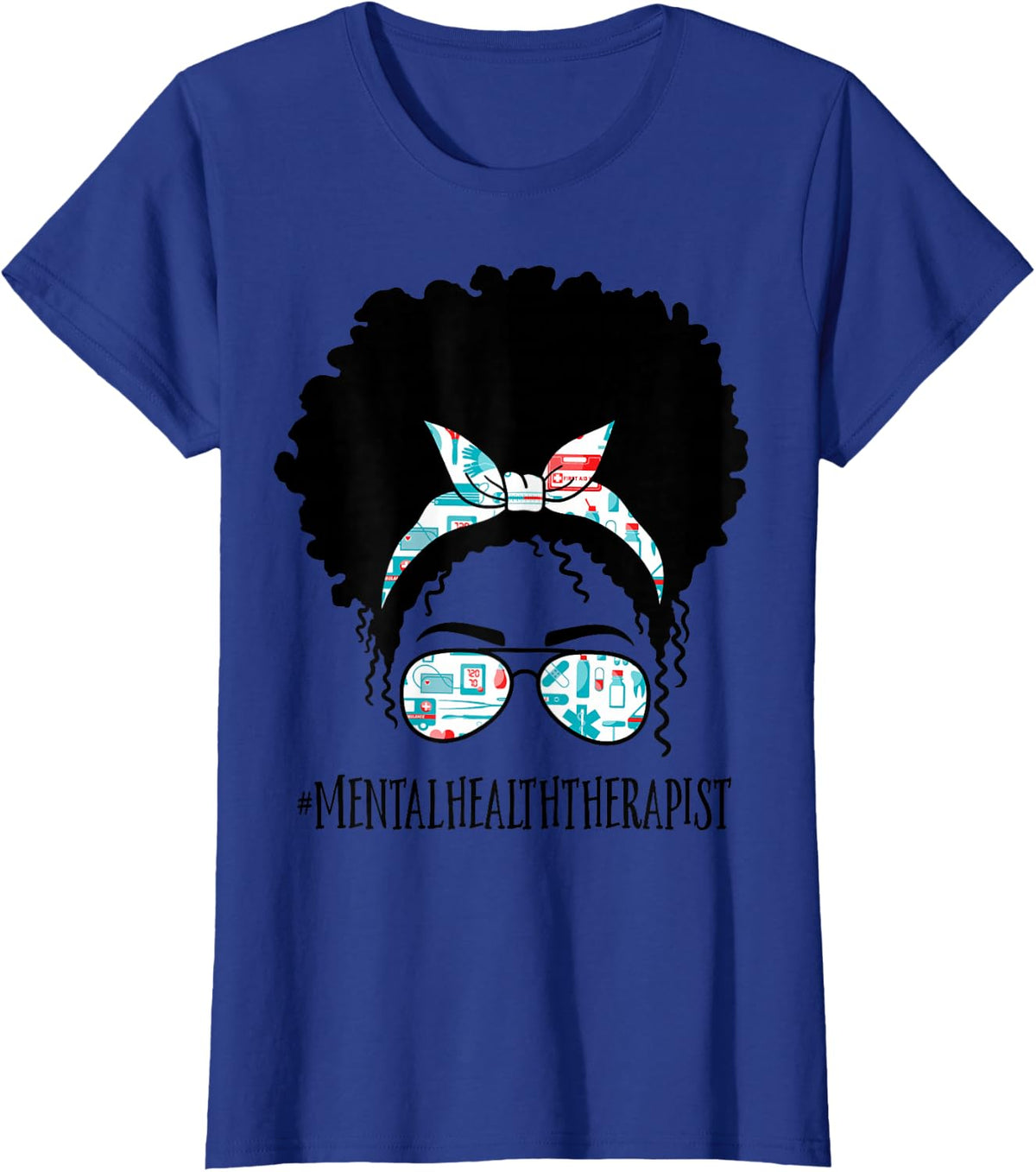 Mental Health Therapist Black Afro Messy Bun African Women T-Shirt - Royal Blue