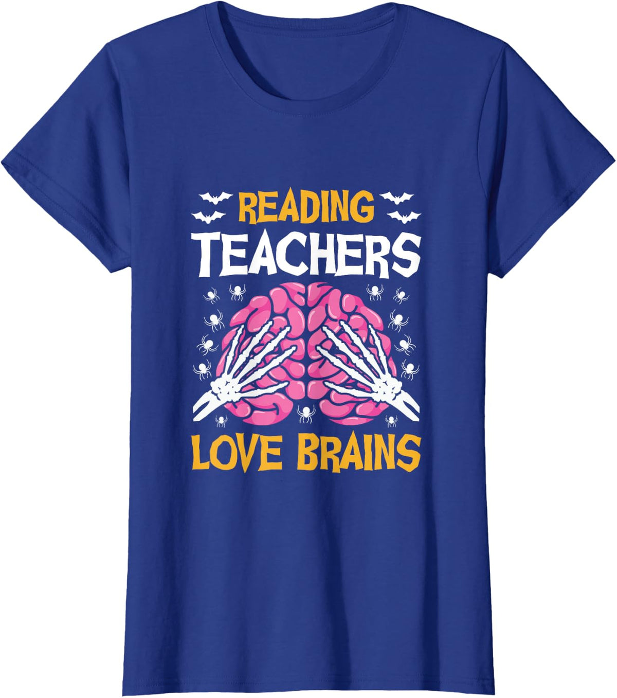 Reading Teachers Love Brains Funny Halloween School T-Shirt - Royal Blue