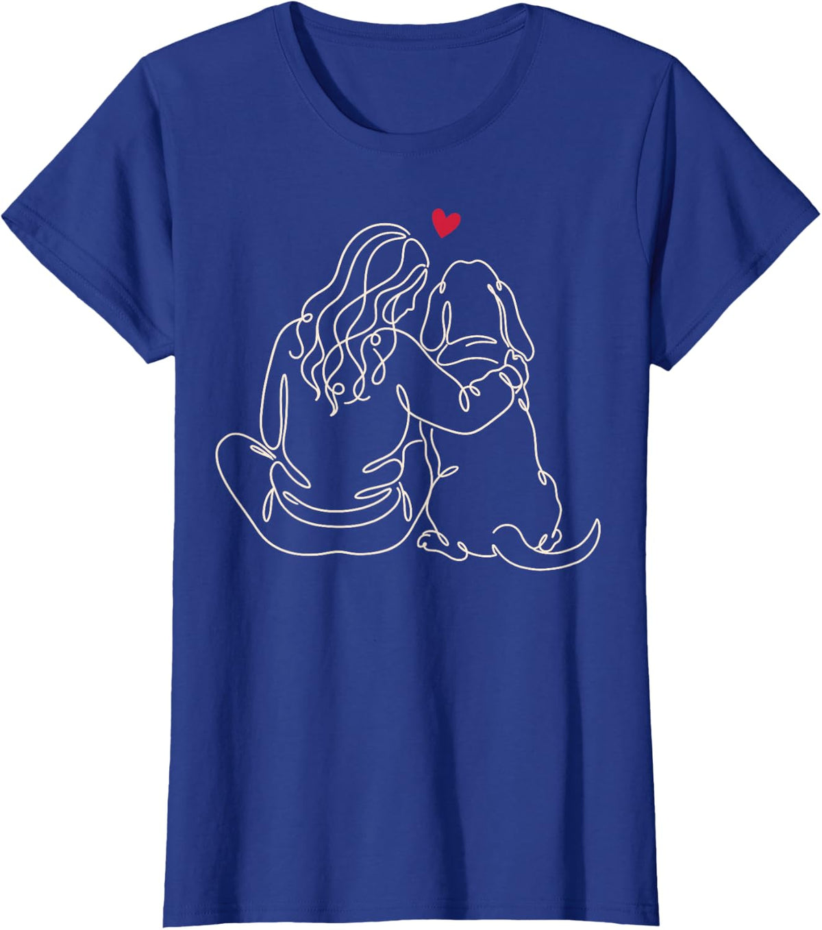 Basset Hound Girl Heart Line Art T-Shirt - Royal Blue