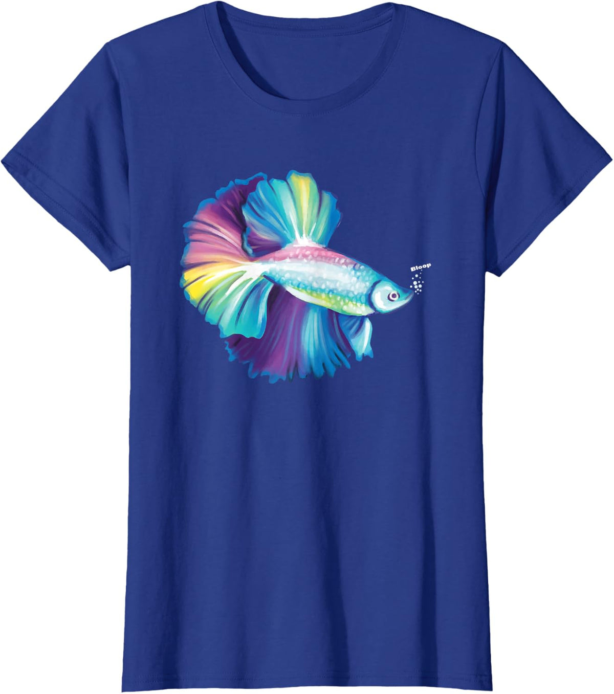 Beautiful Colorful Betta fish says Bloop design T-Shirt - Royal Blue