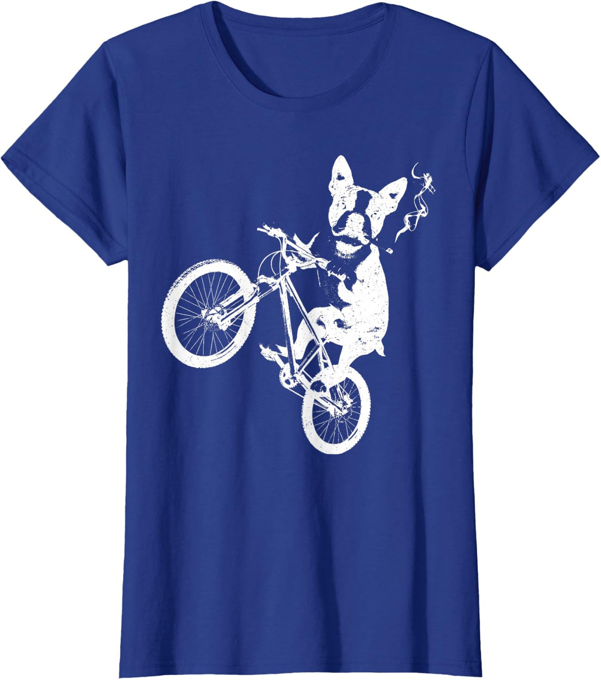 Vintage Boston Terrier Riding Bicycle Smoking Cigarette T-Shirt - Royal Blue
