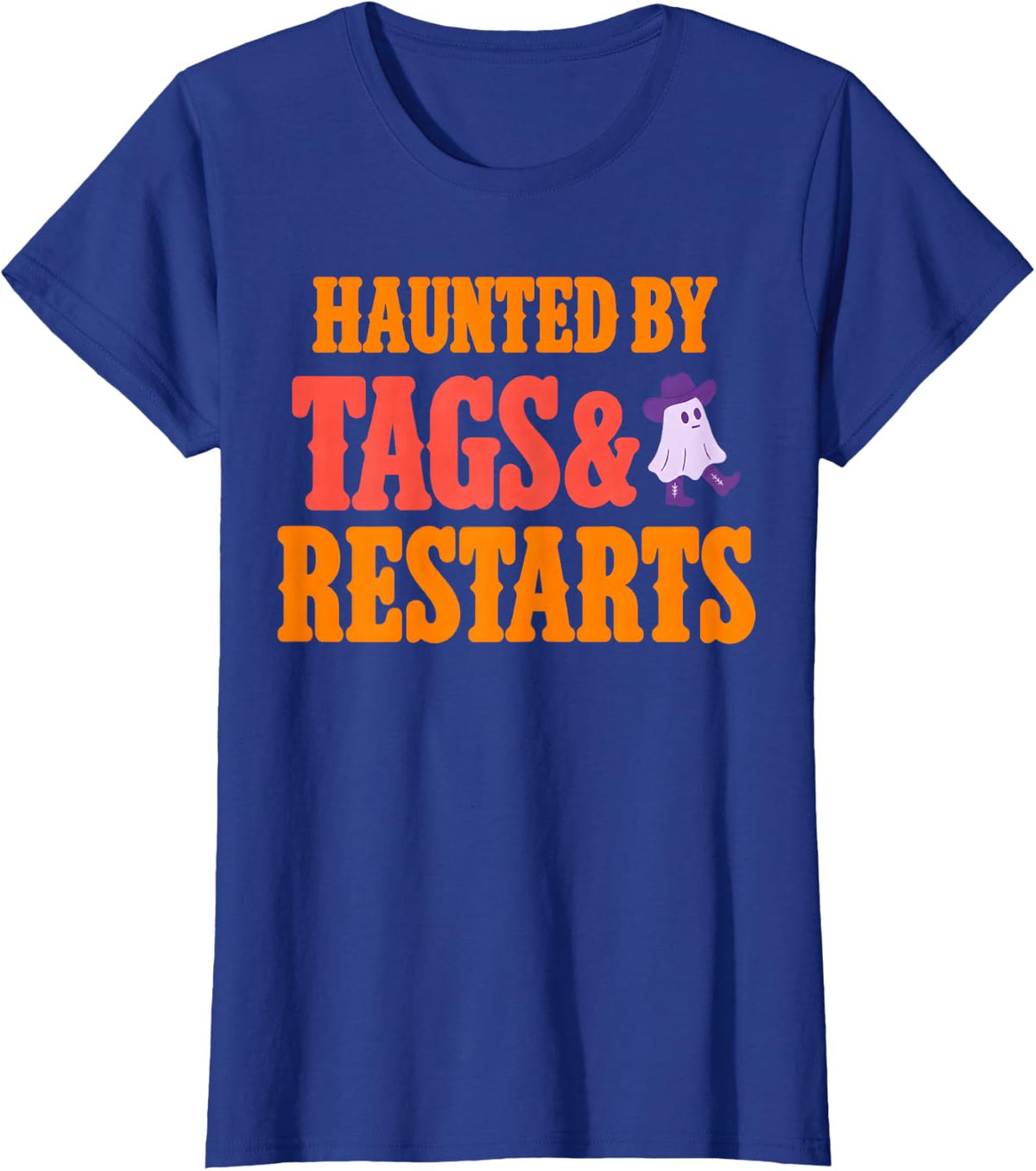 Haunted Tags and Restarts Funny Line Dancing Halloween Ghost T-Shirt - Royal Blue