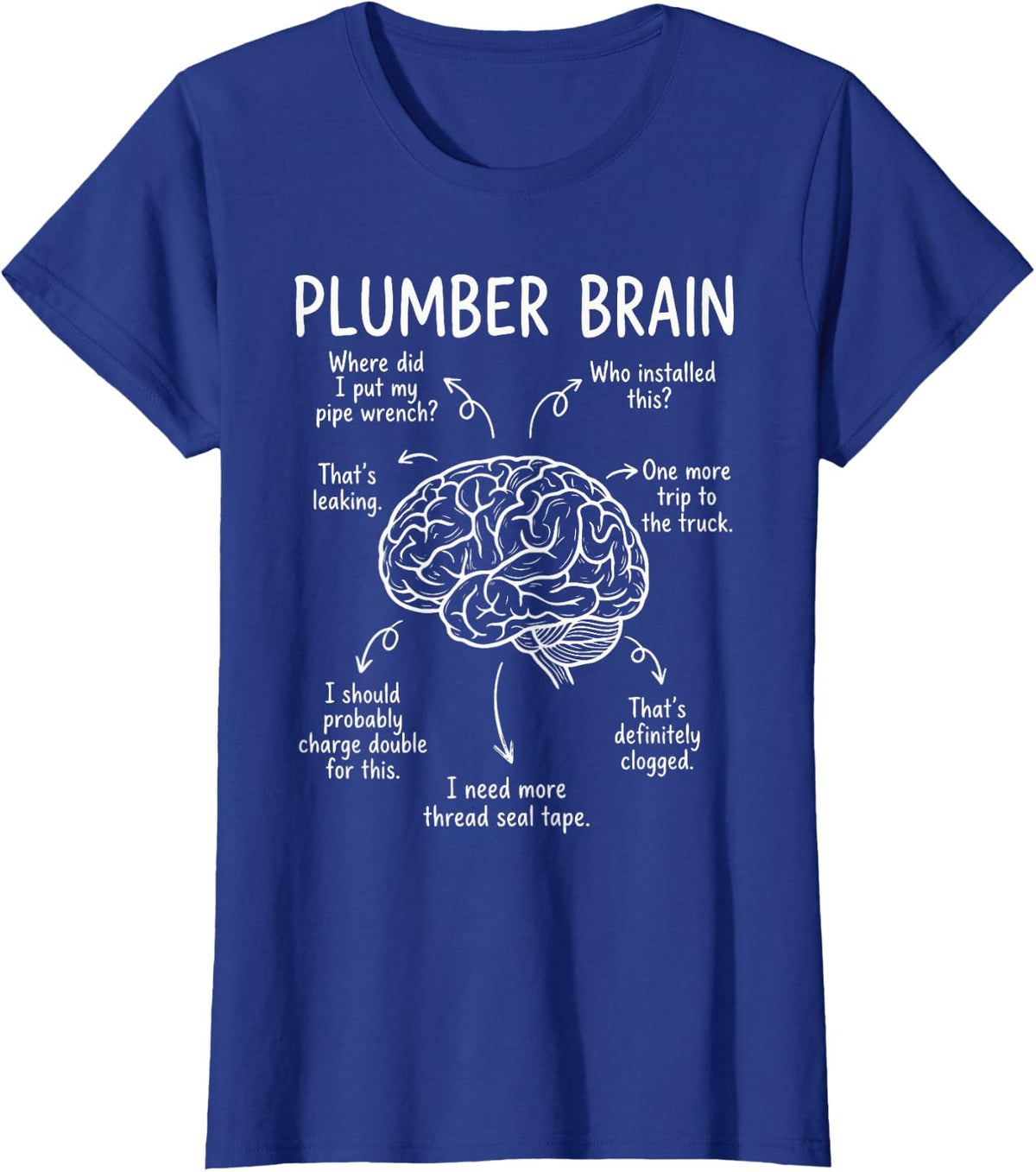 Funny Plumber Brain Sarcastic Plumbing Tradesman Humor T-Shirt - Royal Blue