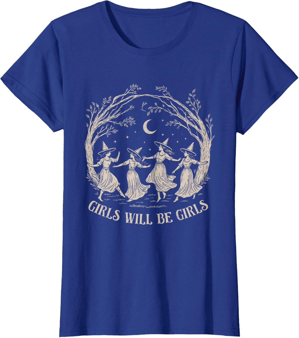 Girls Will Be Girls Witch Shirt Halloween Tees T-Shirts for Women Men Kids Witchy Spooky Season - Royal Blue