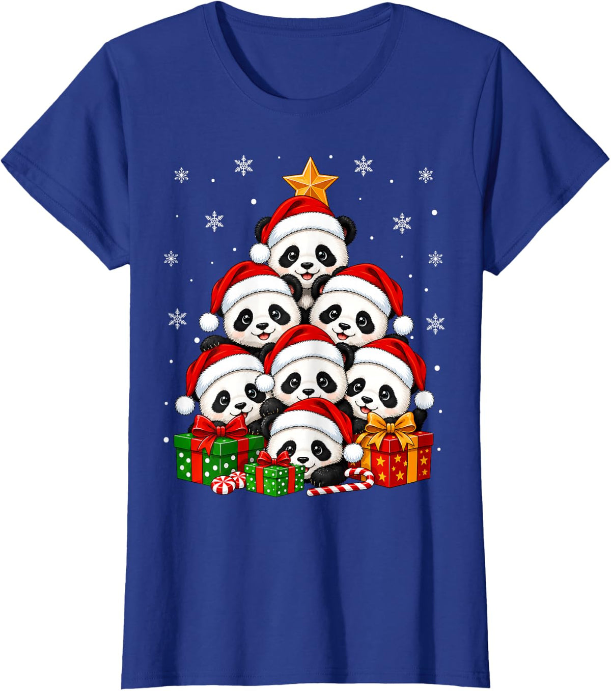 Panda Christmas Tree Cute Animal Festive Santa Panda Xmas T-Shirt - Royal Blue