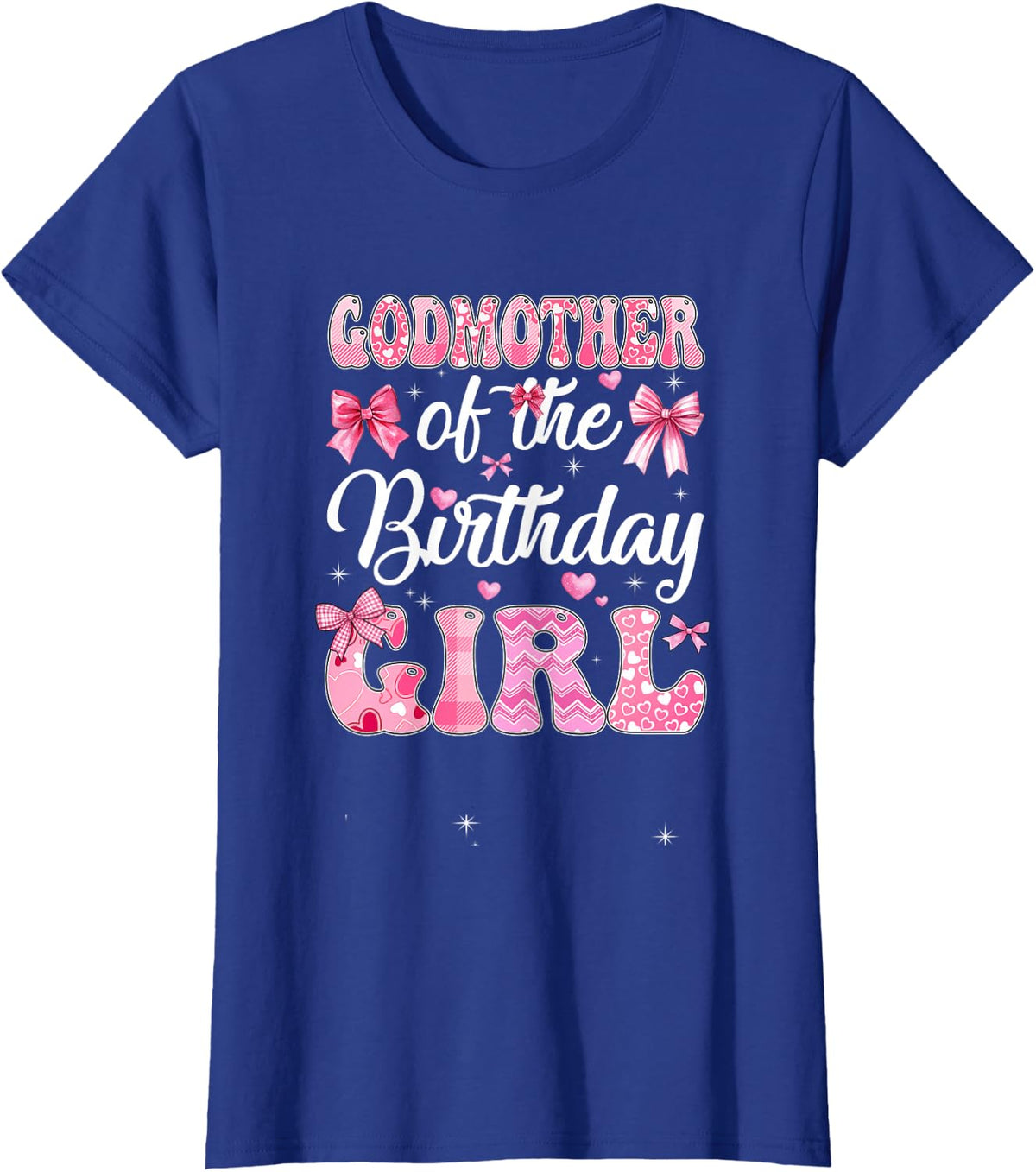 Godmother Of The Birthday Girl Family Pink Coquette Bow T-Shirt - Royal Blue