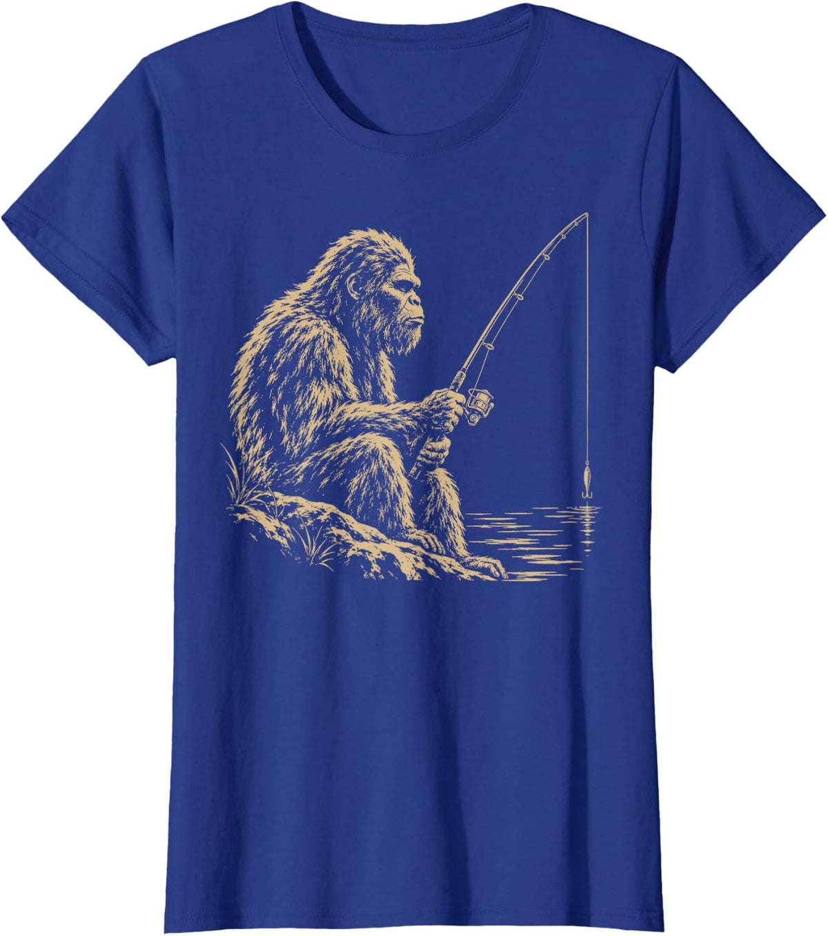 Bigfoot Fishing with Rod Funny Fisherman Angler Sasquatch T-Shirt - Royal Blue