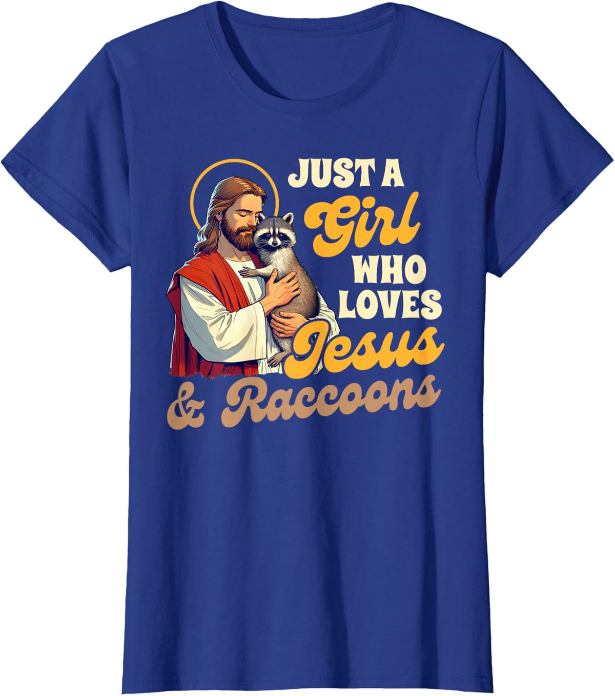 Christian Racoon Trash Panda A Girl Loves Jesus & Raccoons T-Shirt - Royal Blue