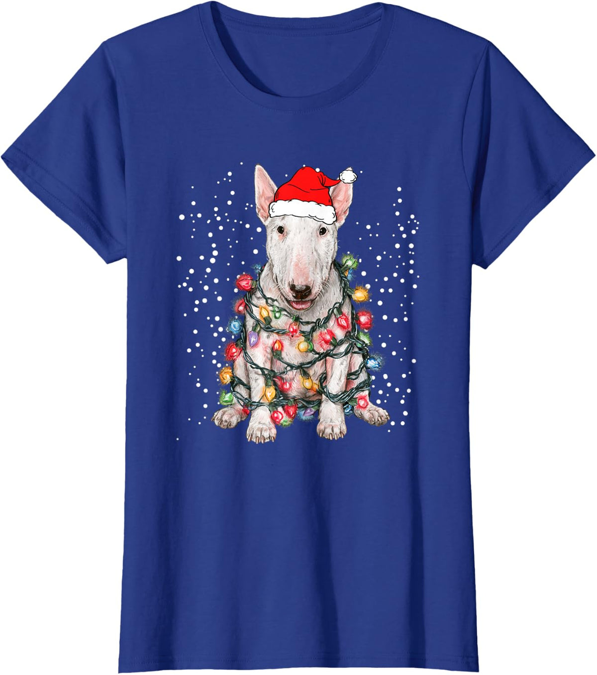 Xmas Lighting Decor Santa Hat Bull Terrier Dog Christmas T-Shirt - Royal Blue