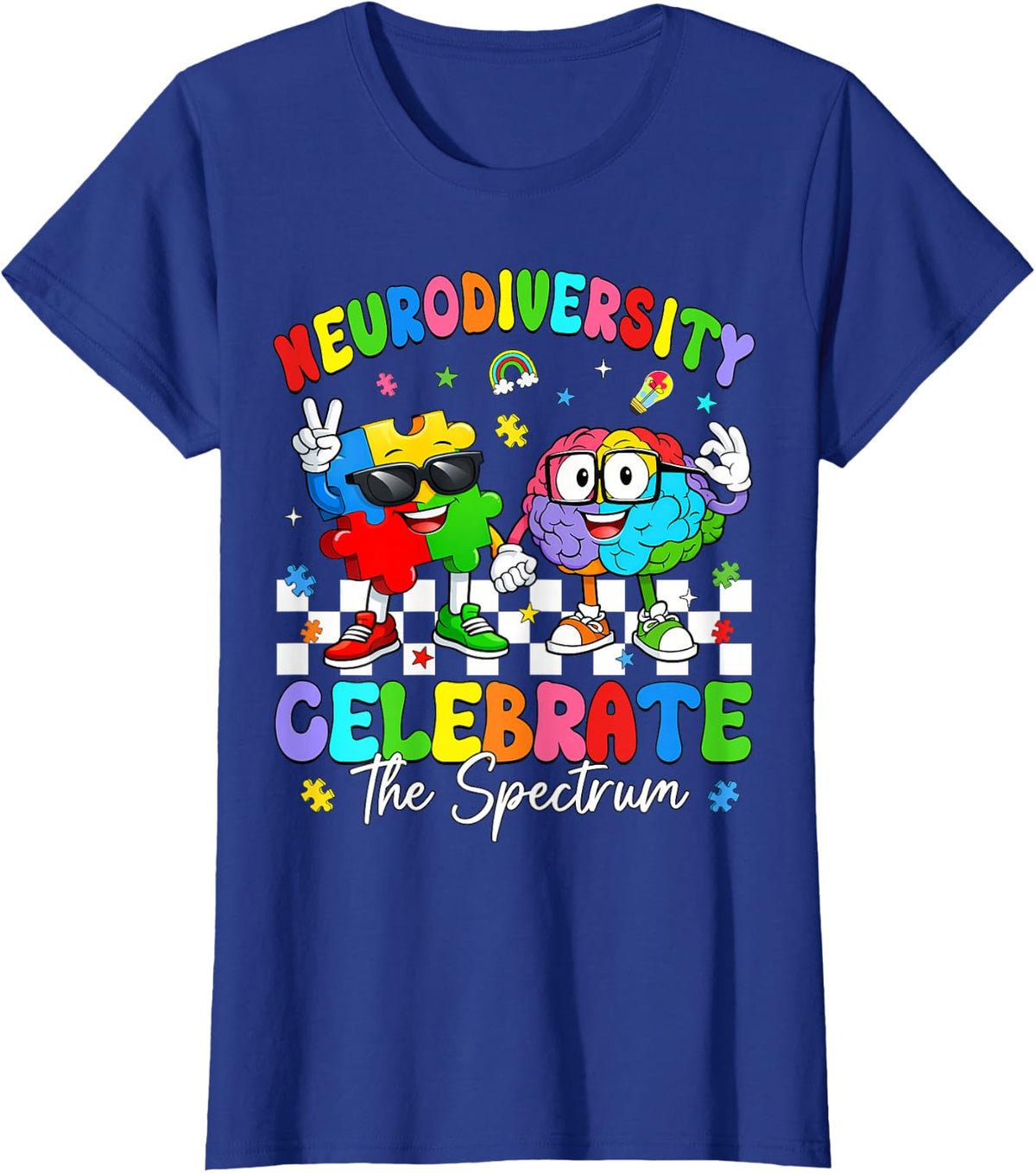 Neurodiversity Brain Autism Awareness ASD ADHD Men Women Kid T-Shirt - Royal Blue