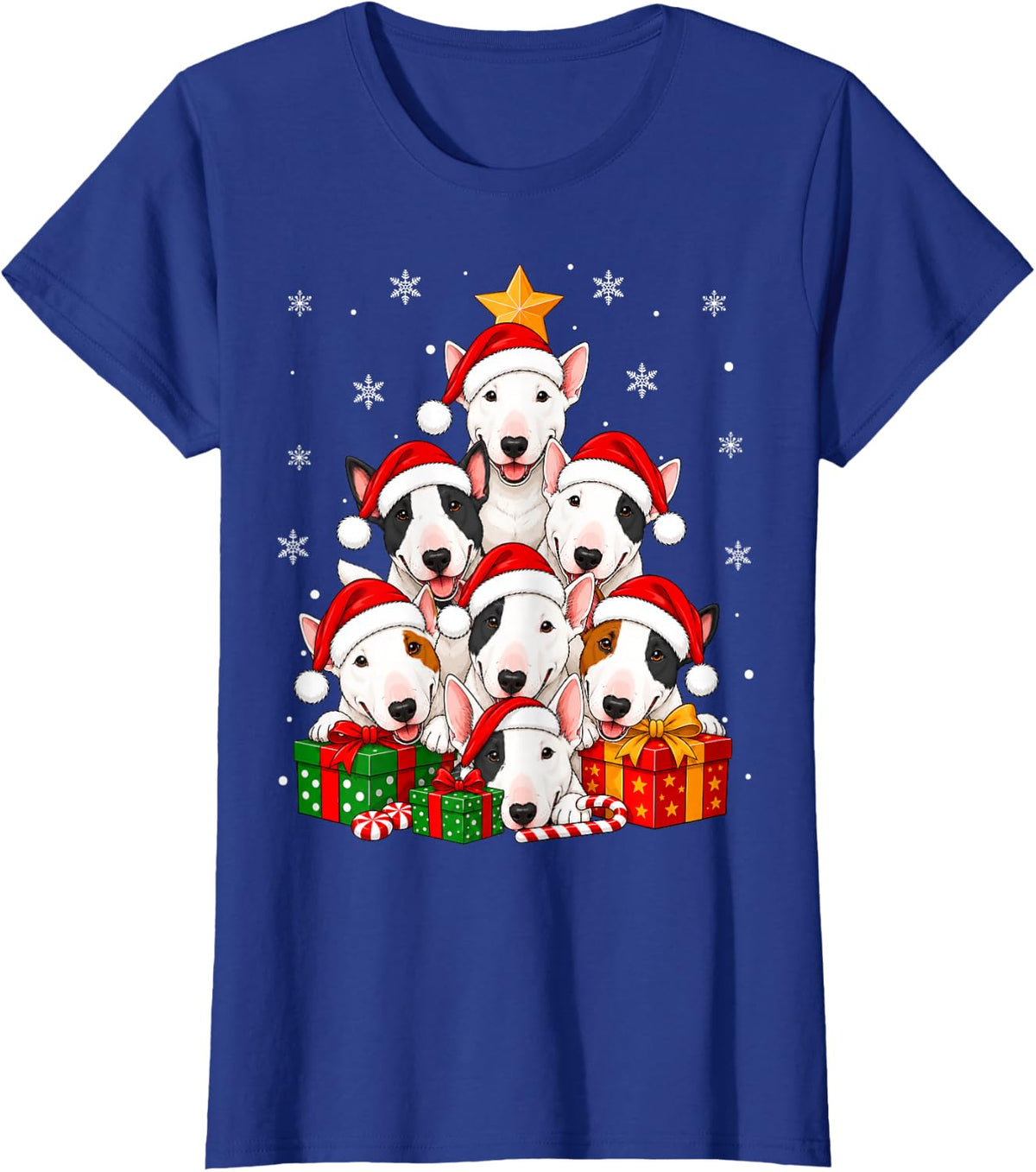 Bull Terrier Dog Christmas Tree Cute Festive Santa Pet Xmas T-Shirt - Royal Blue