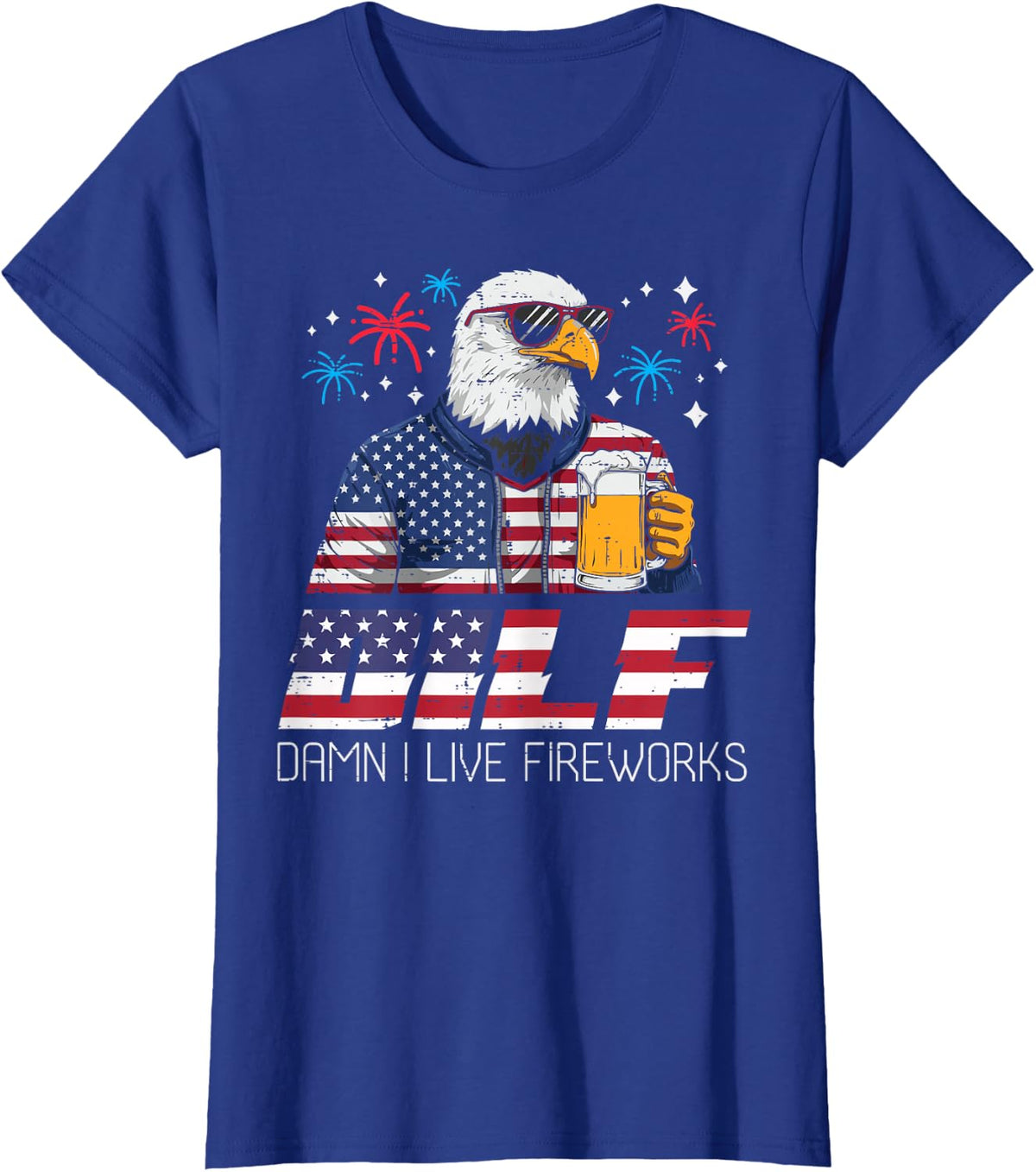 4th Of July Eagle I Love Firework Funny Humor Women Men T-Shirt - Royal Blue