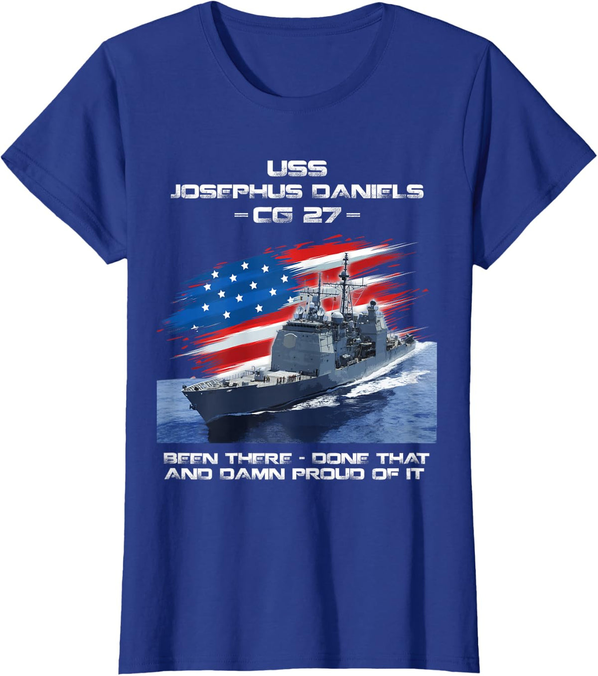 USS Josephus Daniels CG-27 Class Cruiser American Flag T-Shirt - Royal Blue