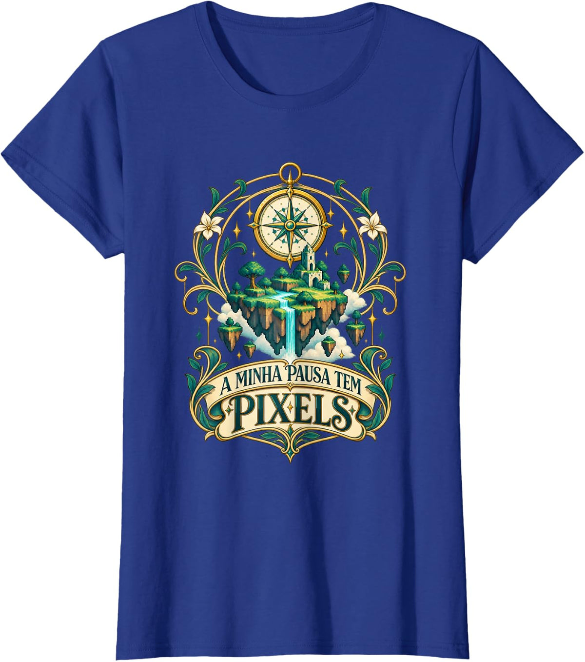 Portuguese Saying Pixel Art Island Emblem T-Shirt - Royal Blue