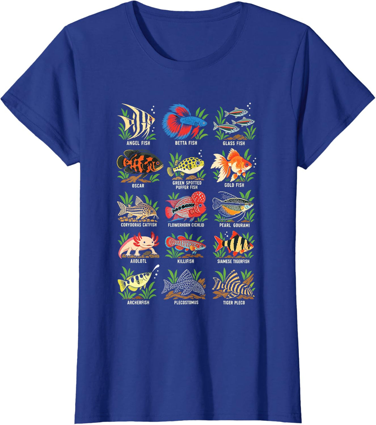 Aquarium Fish Species Art Betta Angelfish Axolotl T-Shirt - Royal Blue