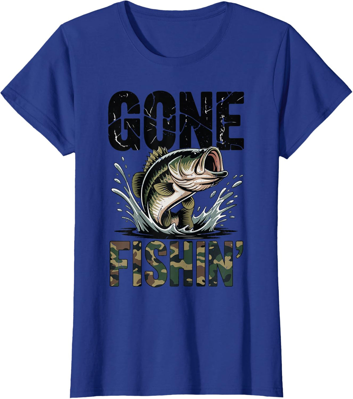 Youth Camo Gone Fishing T Shirt Bass Fishing Camouflage Mens T-Shirt - Royal Blue