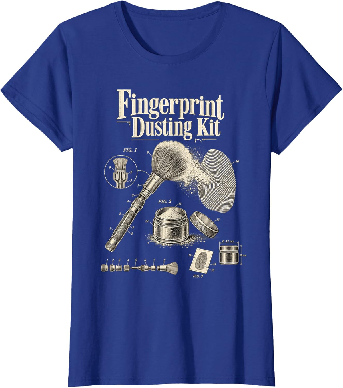 Forensic Science CSI Fingerprint Dusting Kit Patent T-Shirt - Royal Blue