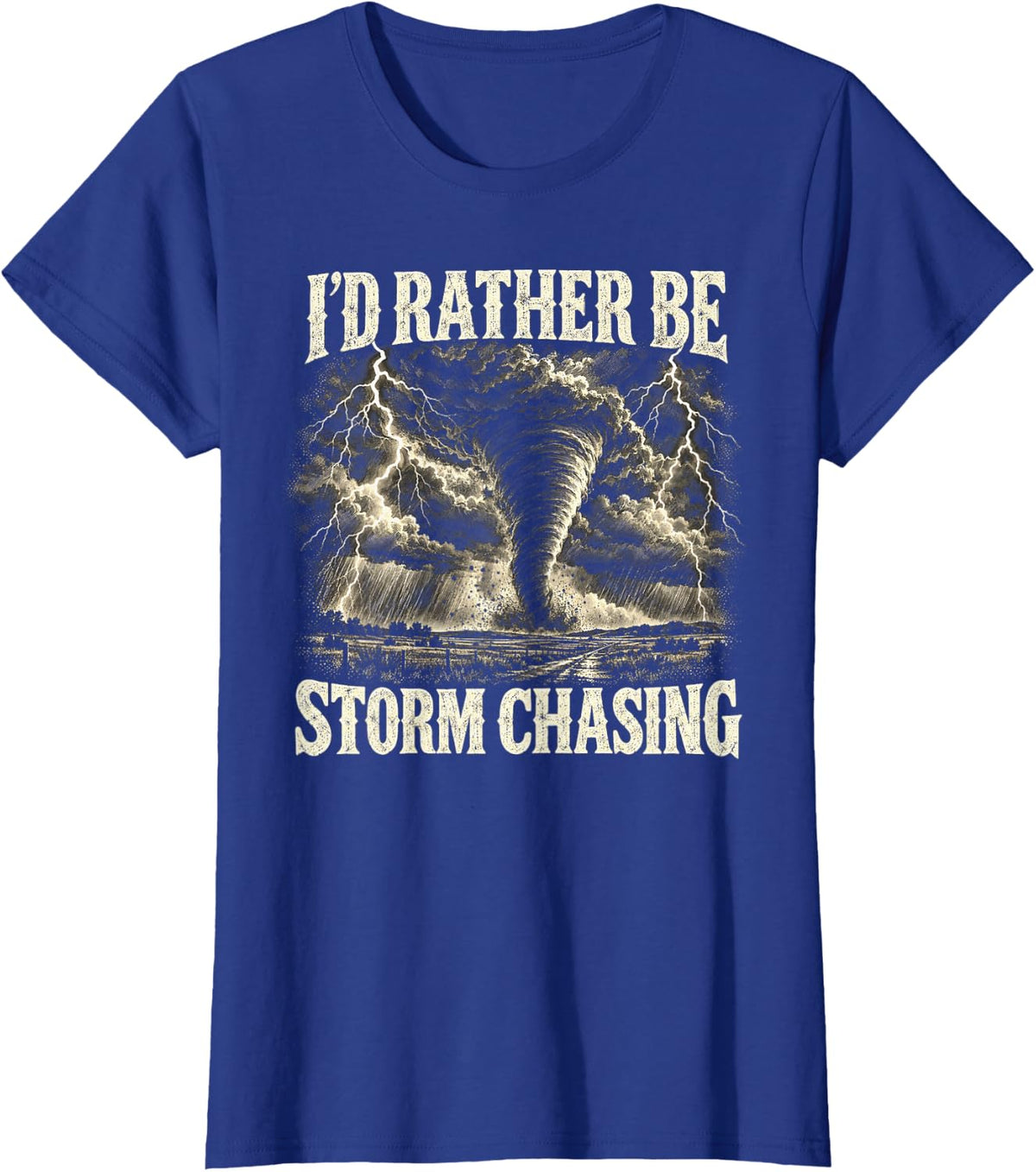I'd Rather Be Storm Chasing Sepia Tornado T-Shirt - Royal Blue