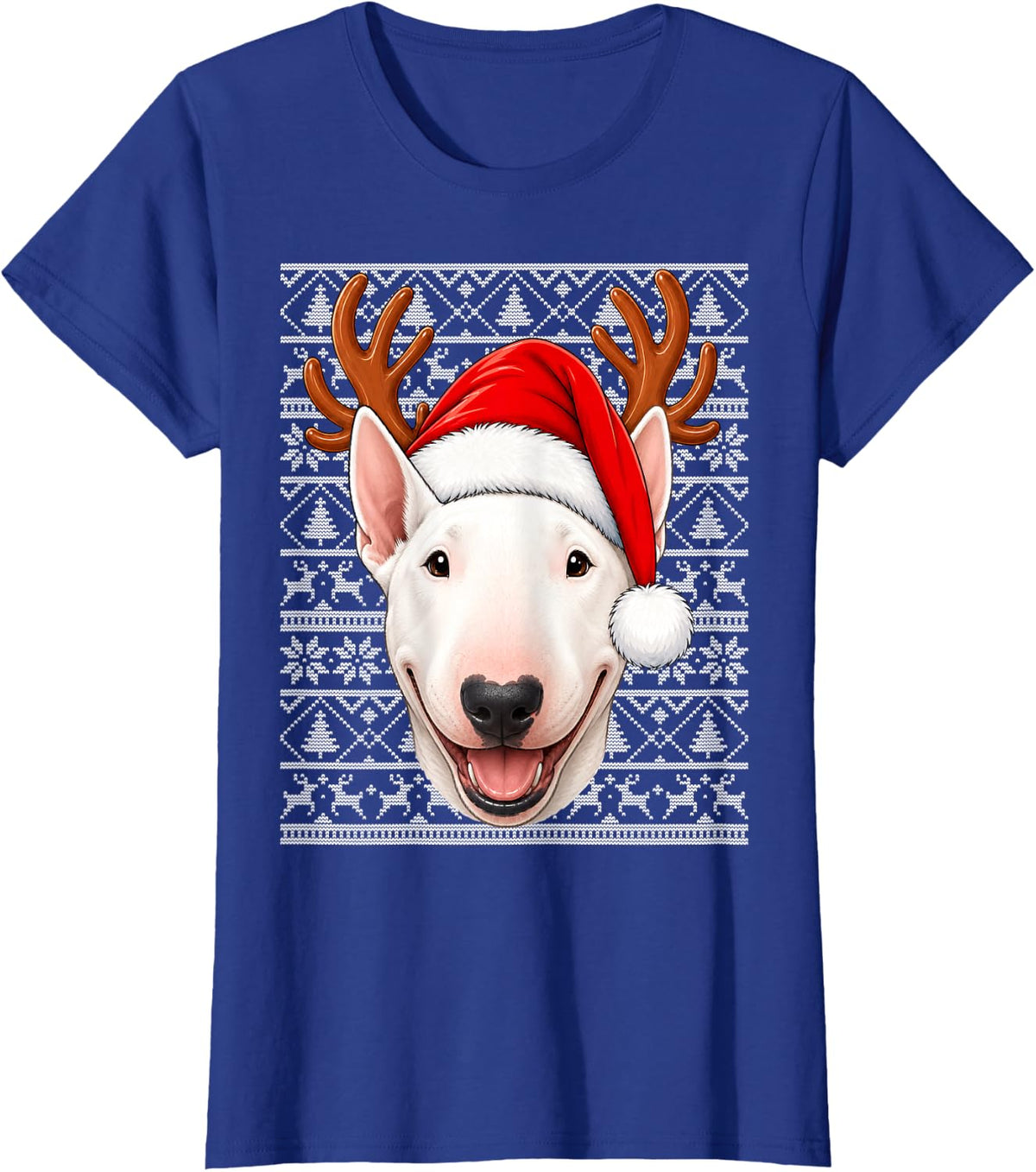 Bull Terrier Dog Christmas Santa Hat Ugly Sweater Xmas T-Shirt - Royal Blue