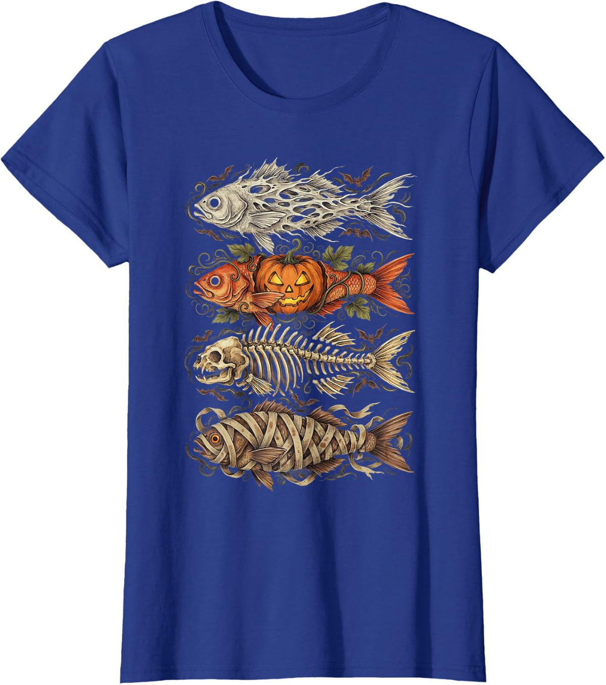 Halloween Trout Fish Ghost Pumpkin Skeleton Mummy Halloween T-Shirt - Royal Blue
