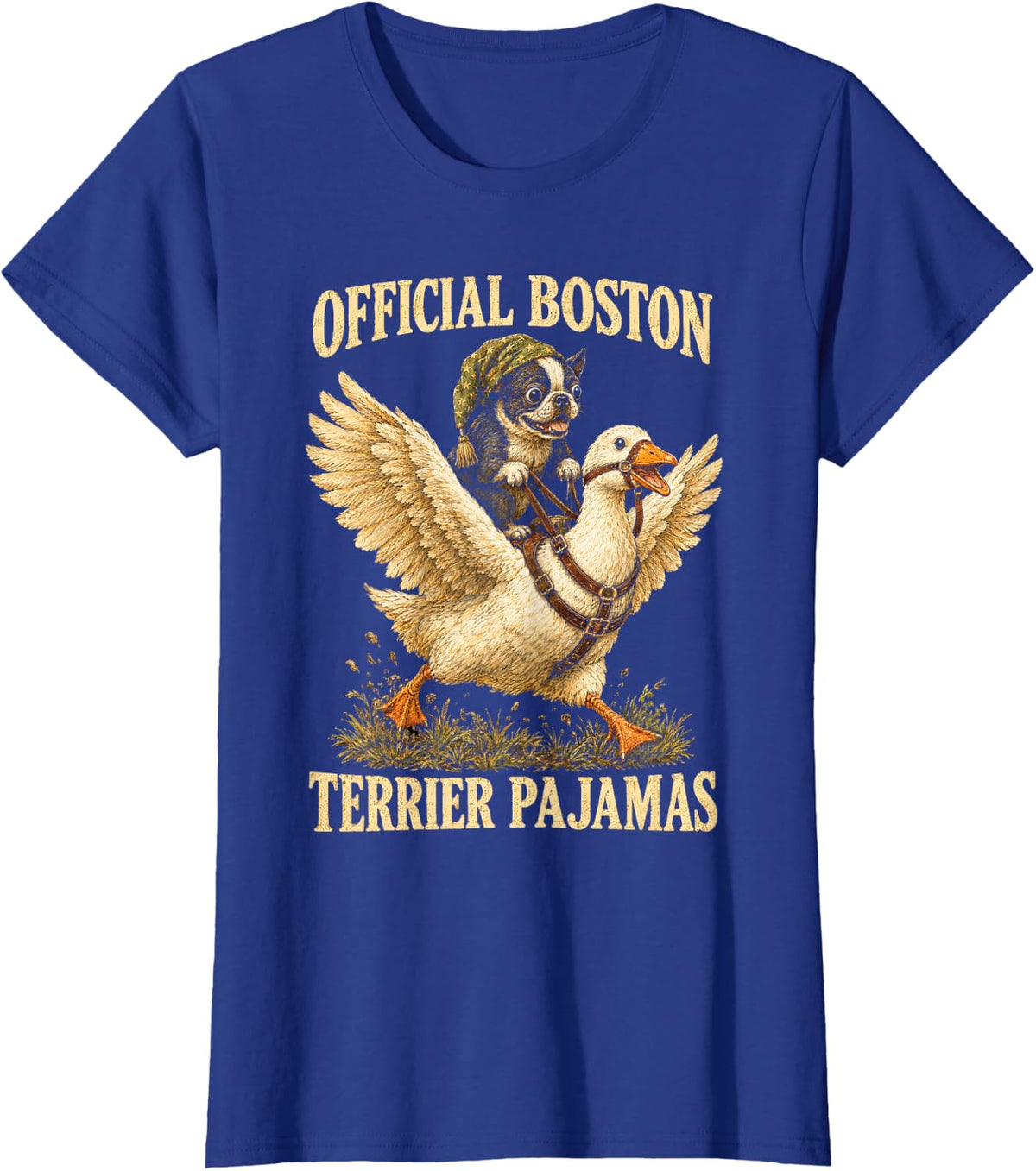 Official Boston Terrier Pajamas Vintage T-Shirt - Royal Blue