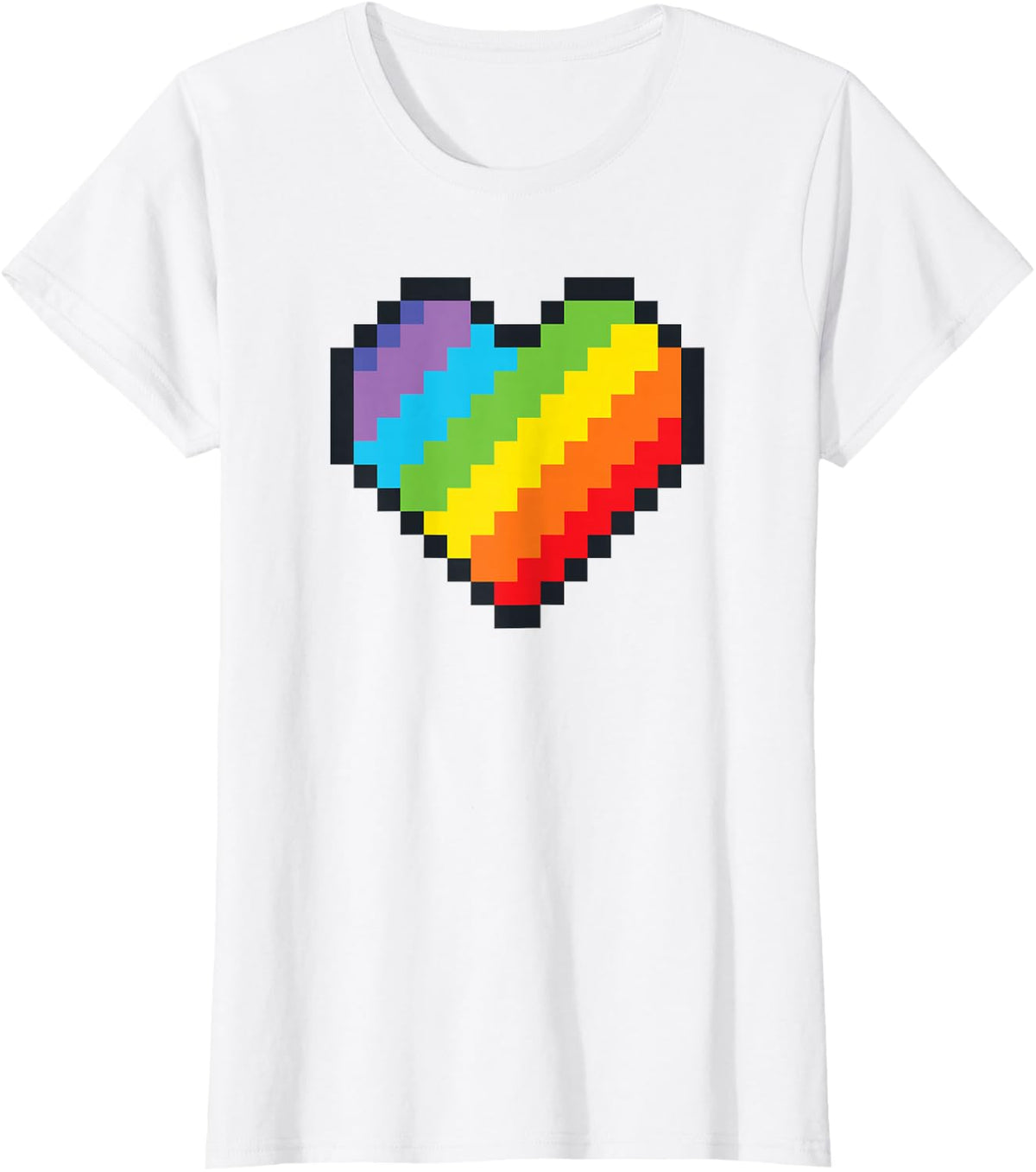 LGBT Pride Rainbow Pixel Art Heart Gaymer T-Shirt - White