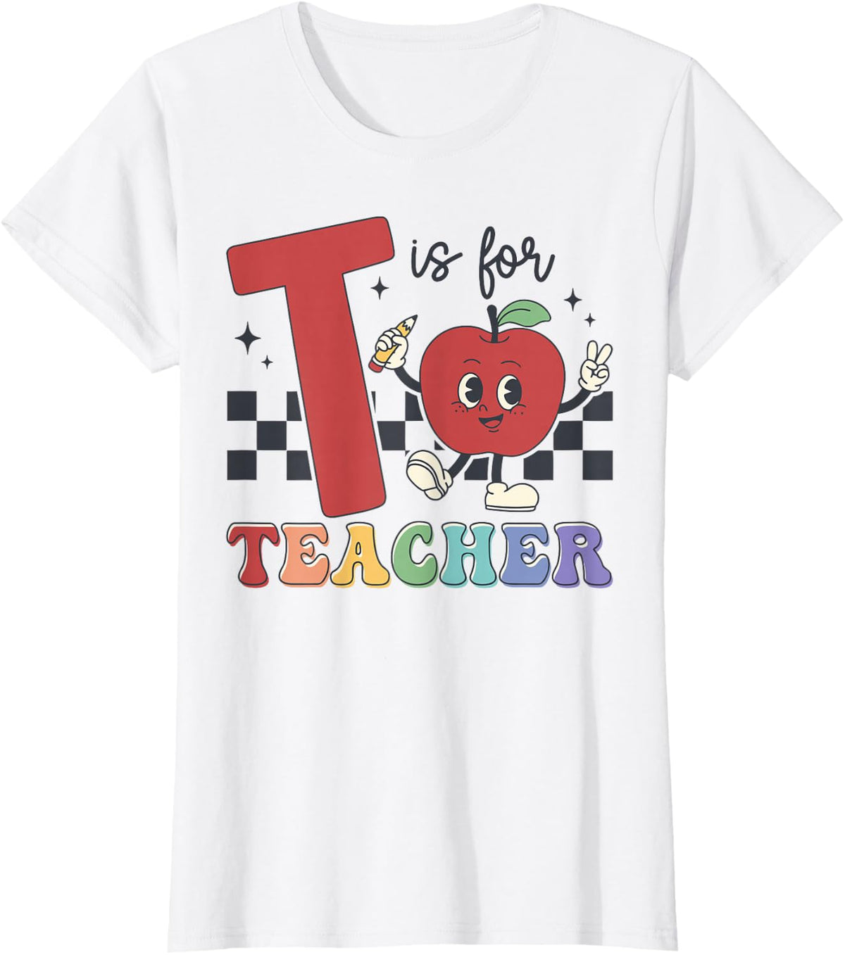 Retro Groovy T is for Teacher Back to school Teachers Gifts T-Shirt - White