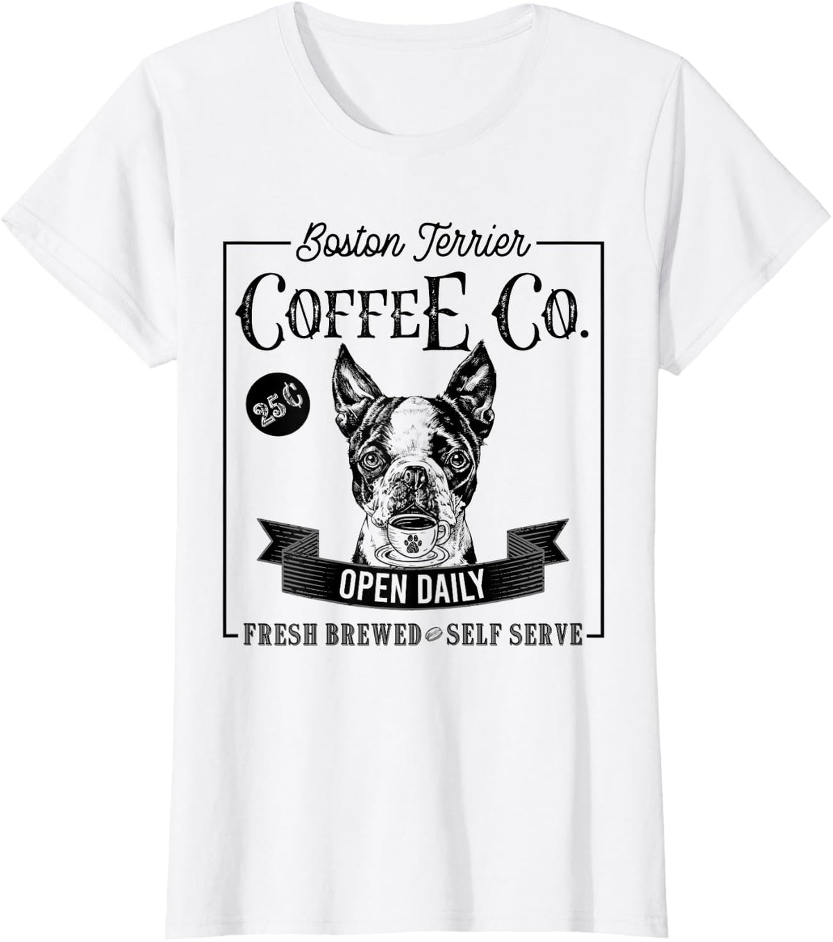 Retro Boston Terrier Coffee Funny Dog Mom Coffee Lover T-Shirt - White