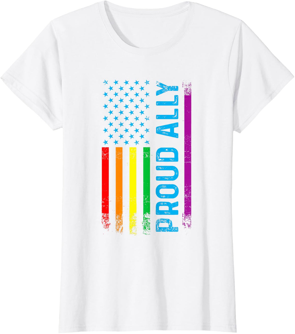 Proud Ally LGBT LGBTQ Gay Pride Rainbow Flag T-Shirt - White