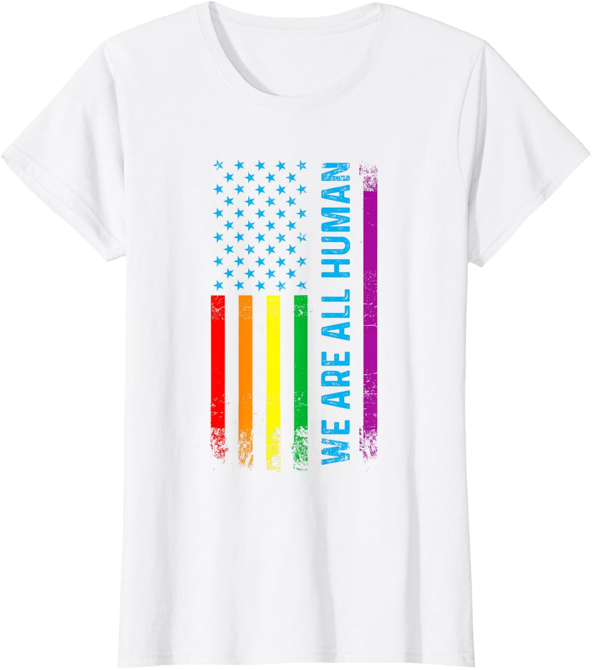 We Are All Human LGBT LGBTQ Gay Pride Rainbow Flag T-Shirt - White