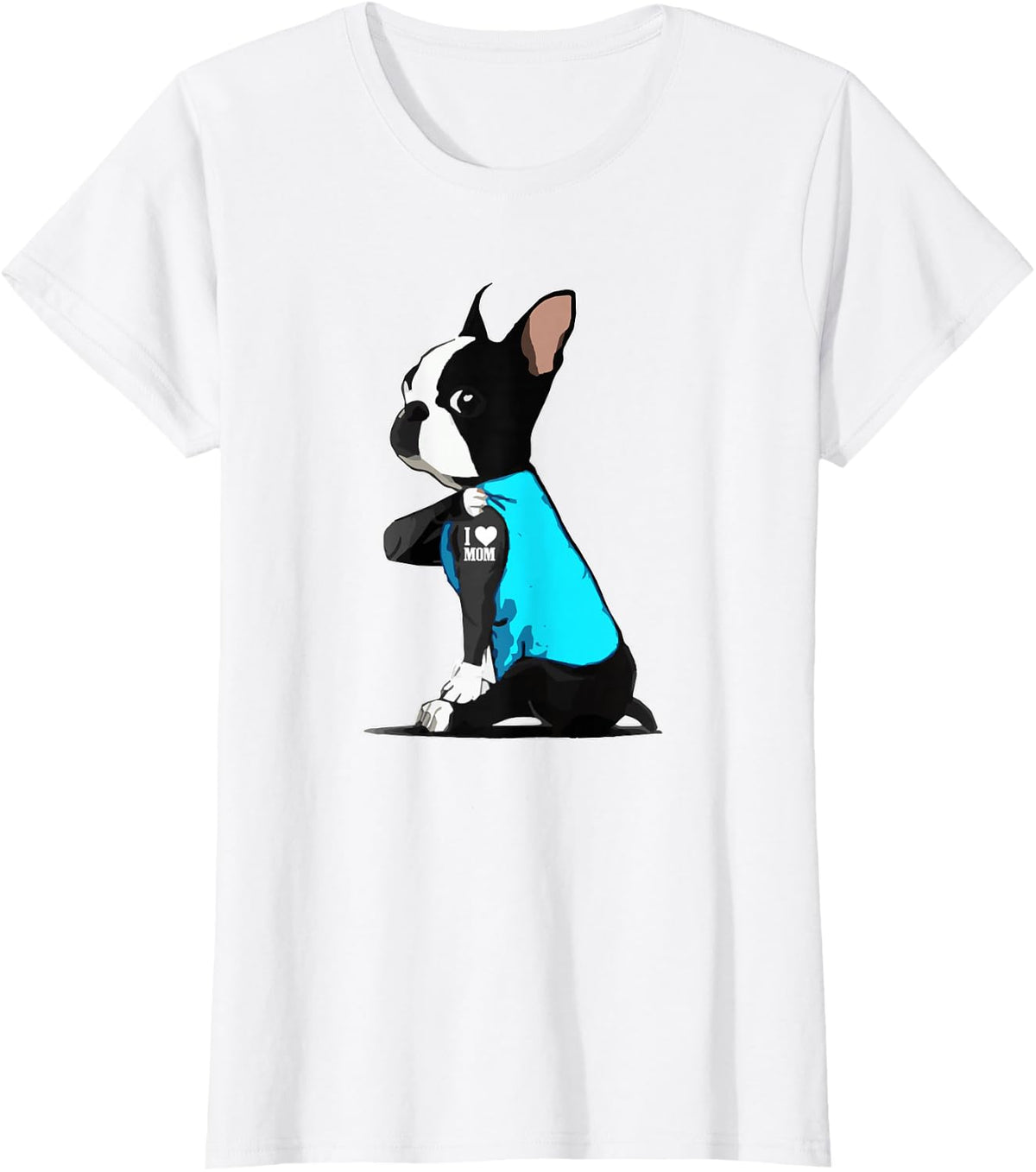 Boston Terrier Tattoos I Love Mom T-Shirt - White