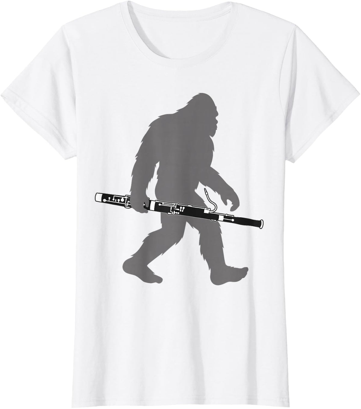 Bigfoot Playing Bassoon Funny Sasquatch Musician Bassoonist T-Shirt - White