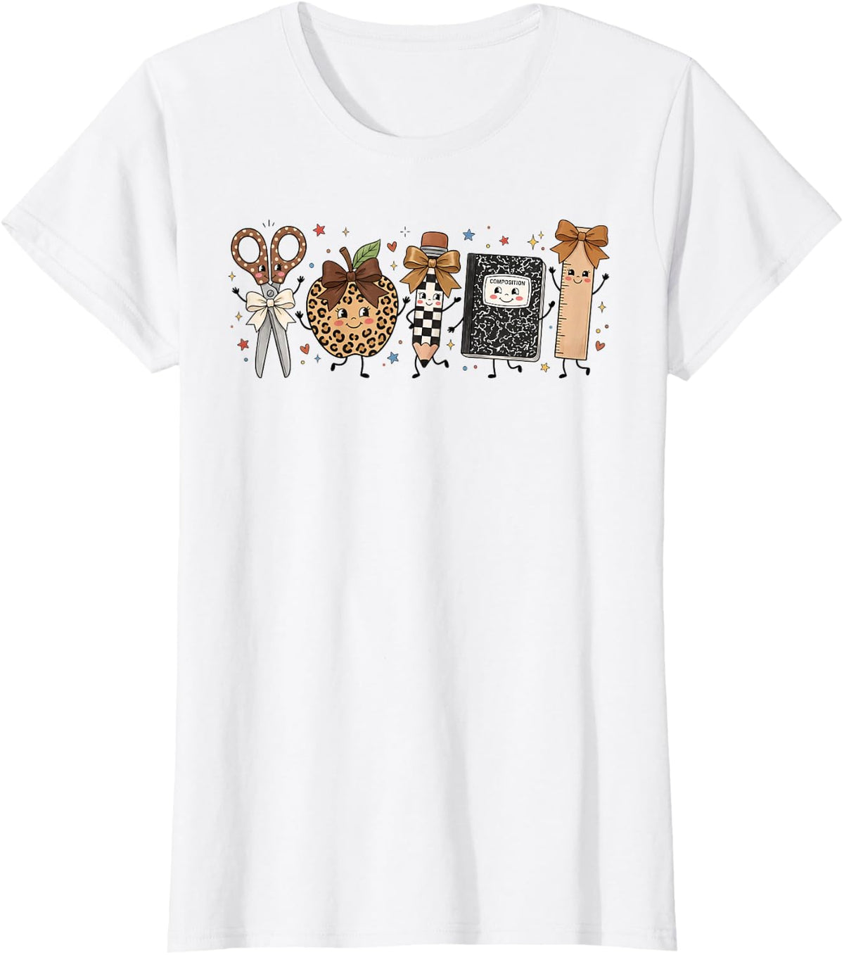 Cute Back to School Supplies Leopard Print Bow Teacher T-Shirt - White