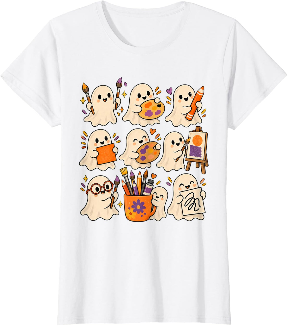 Art Teacher Ghost Funny Halloween Artist Painter Design T-Shirt - White