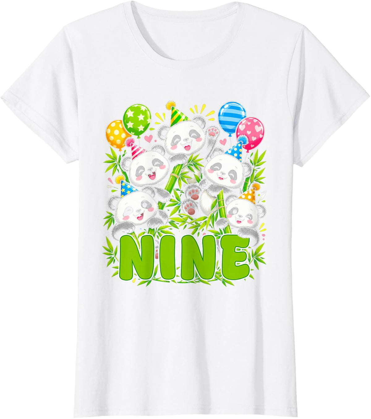 9 Year Old Boys Girls 9th Birthday Panda Animals Theme T-Shirt - White