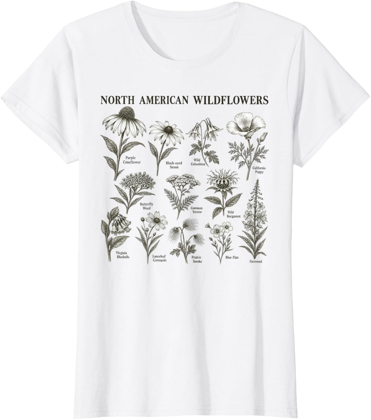 North American Wildflowers Vintage Botanical T-Shirt - White