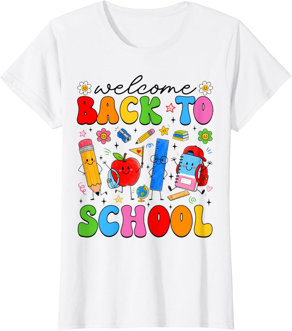 Welcome Back to School Cute School Supplies Boys Girls Kids T-Shirt - White