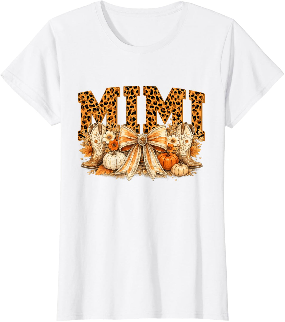 Mimi Autumn Floral Pumpkin Fall Thanksgiving T-Shirt - White