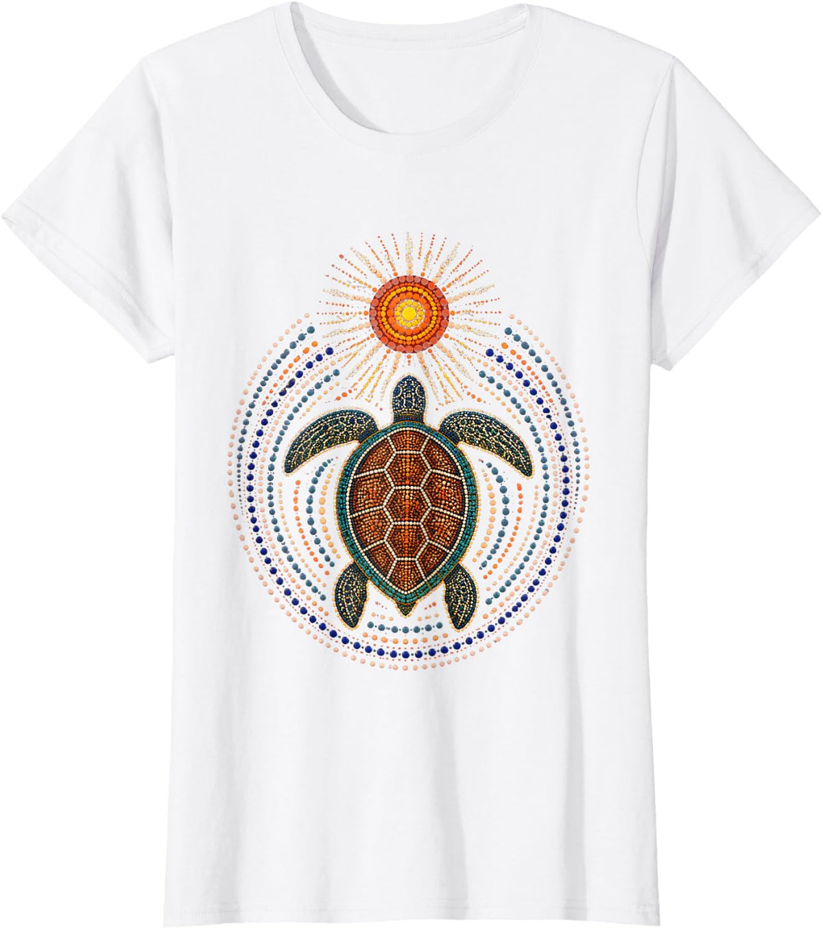 Colorful Tortoise Swimming Under Bright Tribal Sun T-Shirt - White