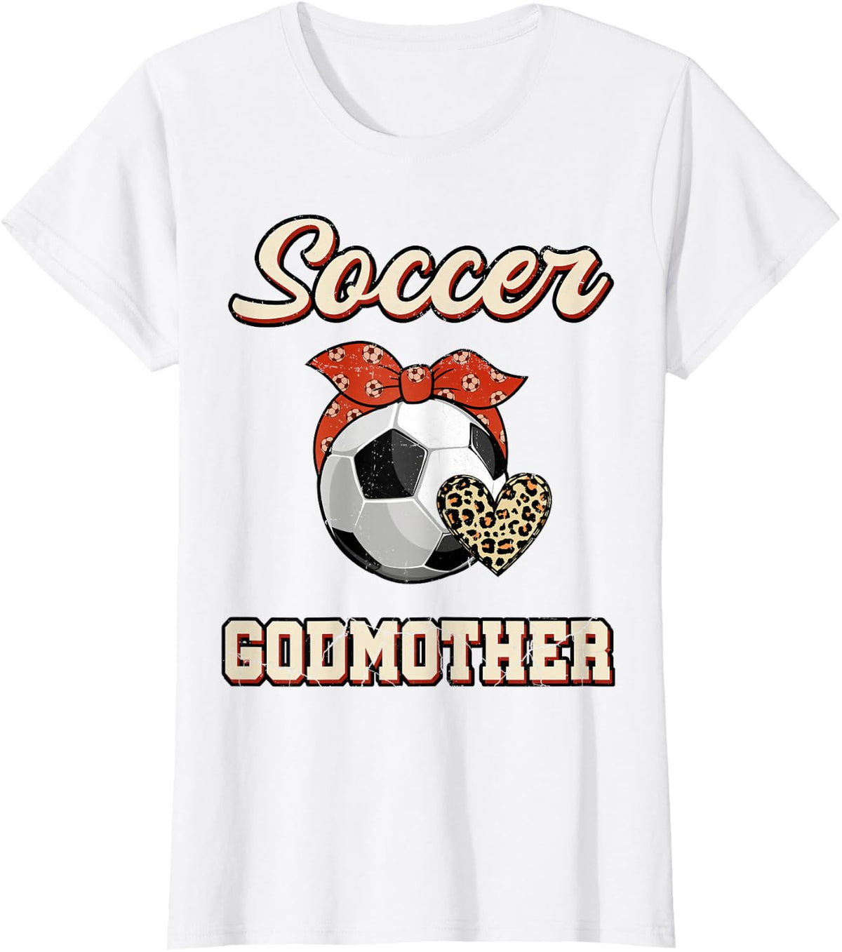 Soccer Godmother Bandana Leopard Heart Fans Mother's Day T-Shirt - White
