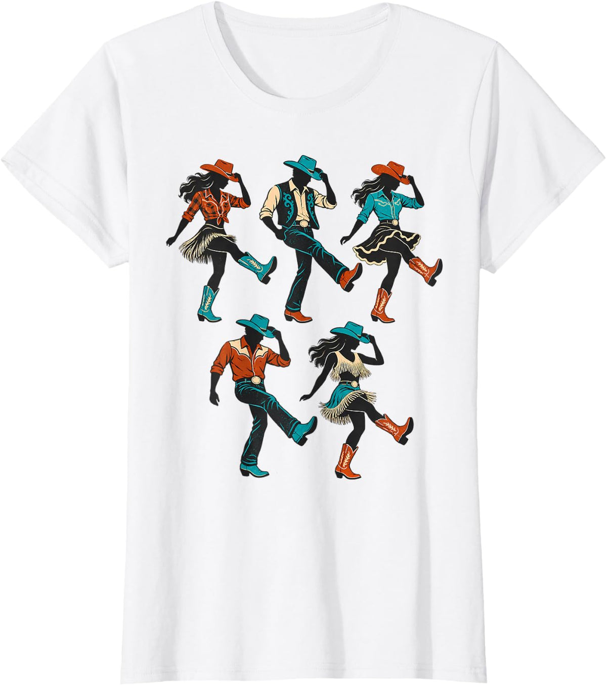 Line Dance Cowboy Western Boots Country Dance T-Shirt - White