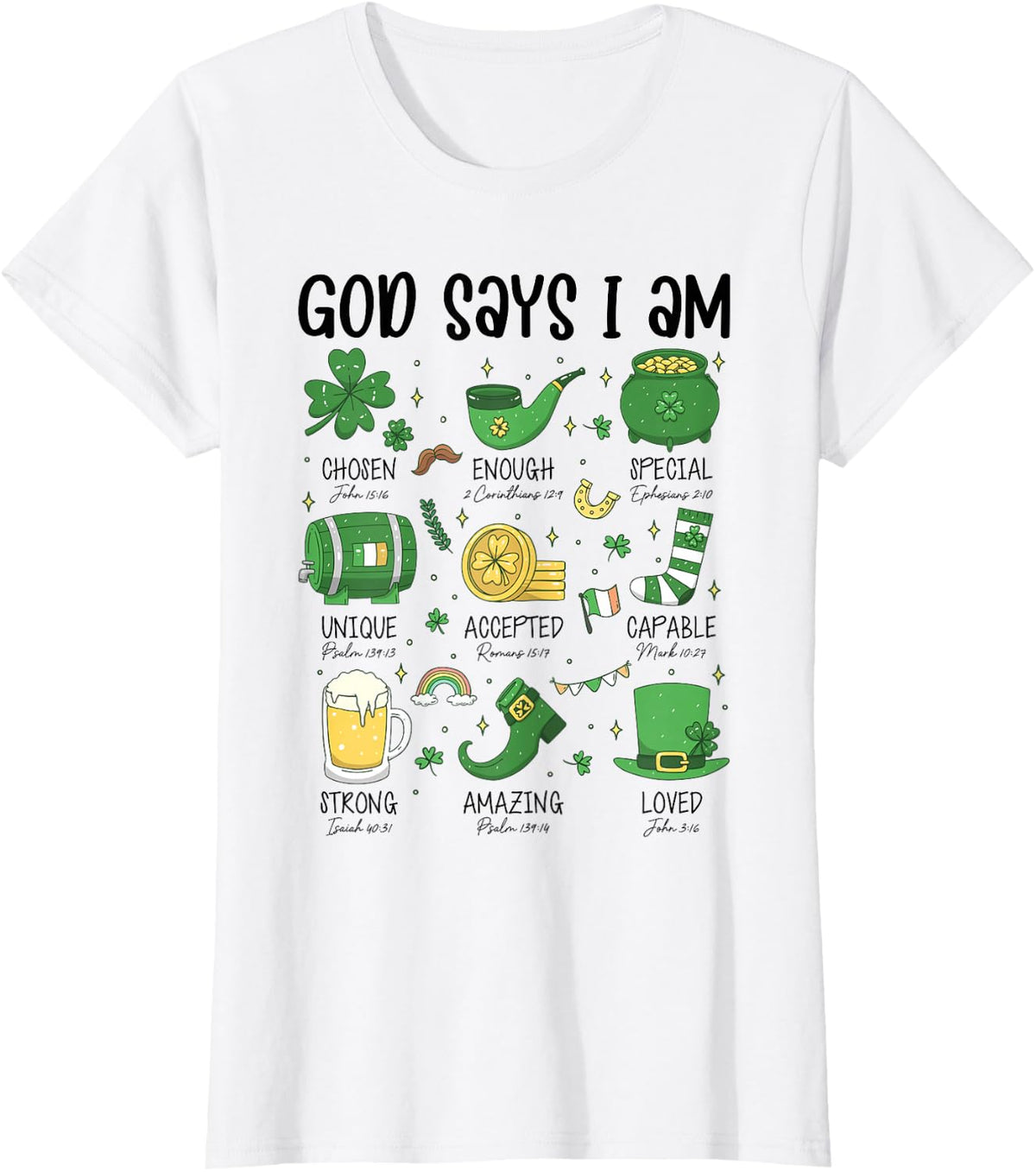 God Says I Am Irish Christian Boys Girls Kid St Patricks Day T-Shirt - White